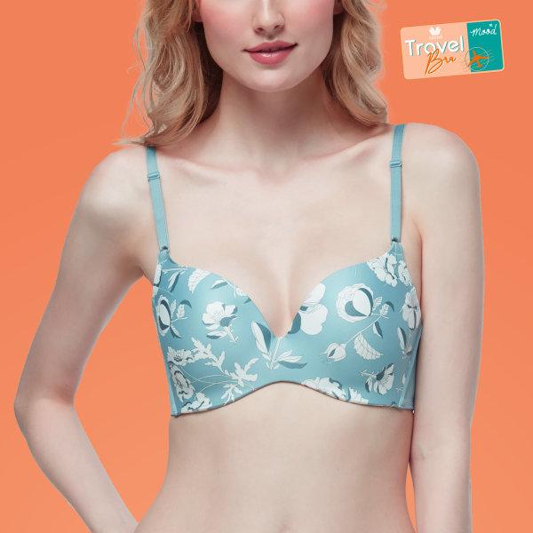 Wacoal Mood New Travel Bra บราไร้โครง ม้วนได้ คืนทรงสวย รุ่น MM1E37 สีเทาออกน้ำเงิน (NG)