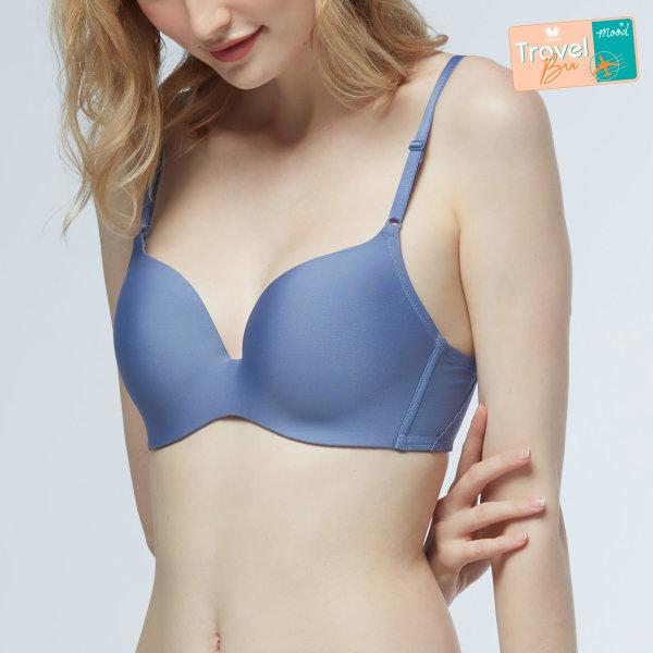 Wacoal Mood New Travel Bra บราไร้โครง ม้วนได้ คืนทรงสวย รุ่น MM1E41 สีเทาออกน้ำเงิน (NG)