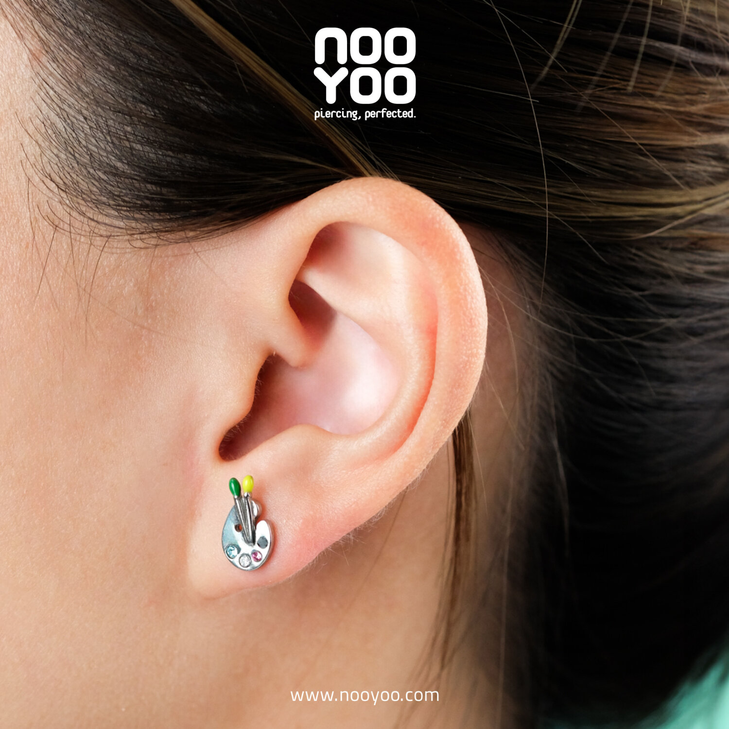 (31296) ต่างหู PAINTING PALETTE with Crystal Surgical Steel - NooYoo