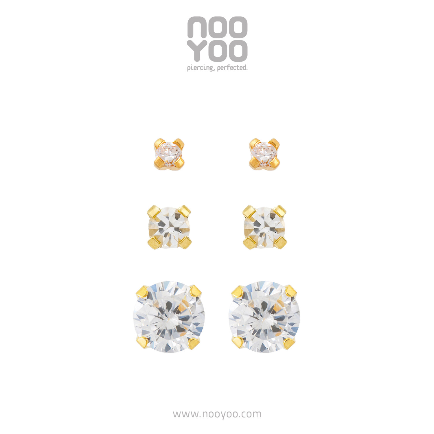 (30369) ต่างหูเซ็ต Cubic Zirconia SET 3/5/7mm (Gold Plated) NooYoo