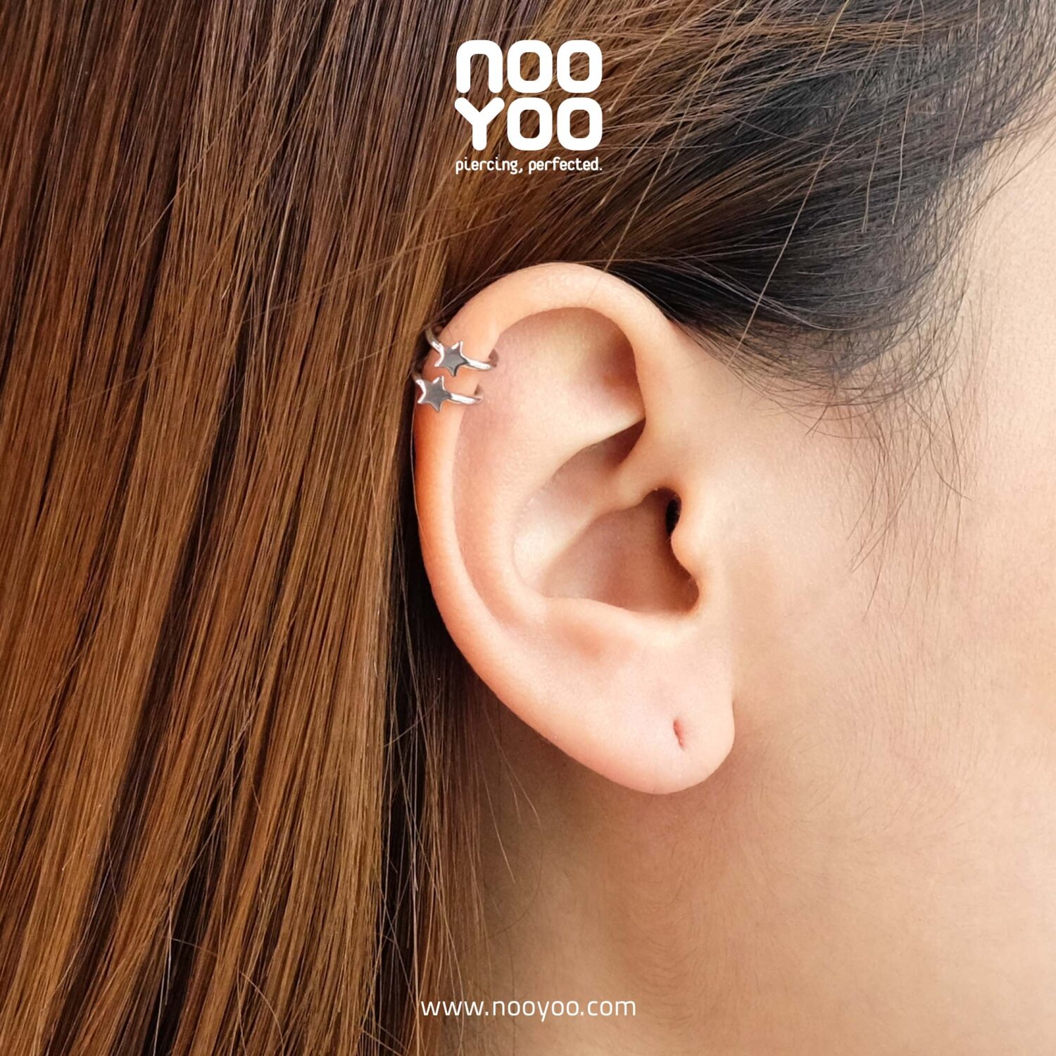 (31139) Ear Cuff DOUBLE STAR Surgical Steel NooYoo
