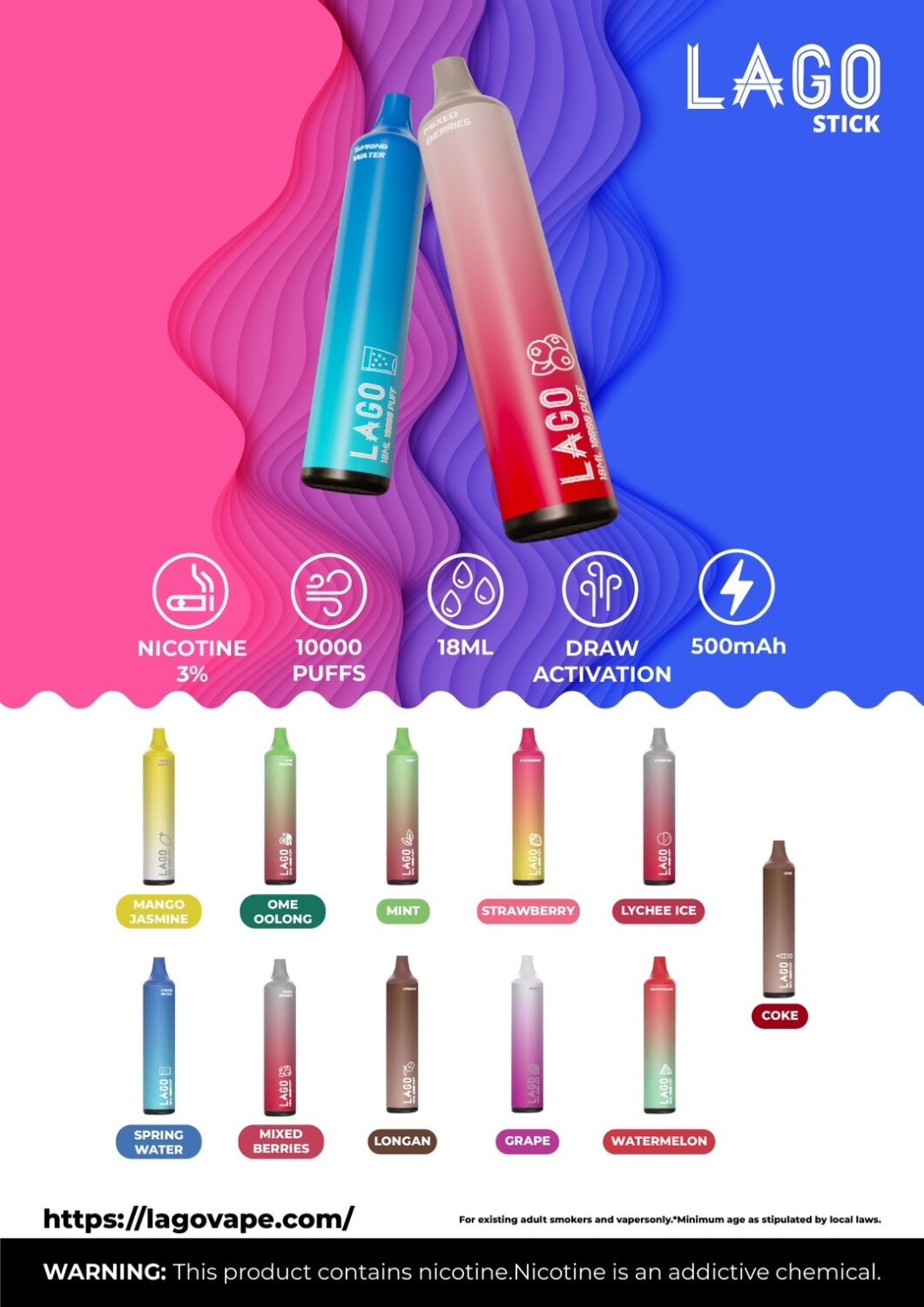 Lago Stick 10000 Puffs 500mAh Nic3% USB Type-C | พอตใช้แล้วทิ้ง ...