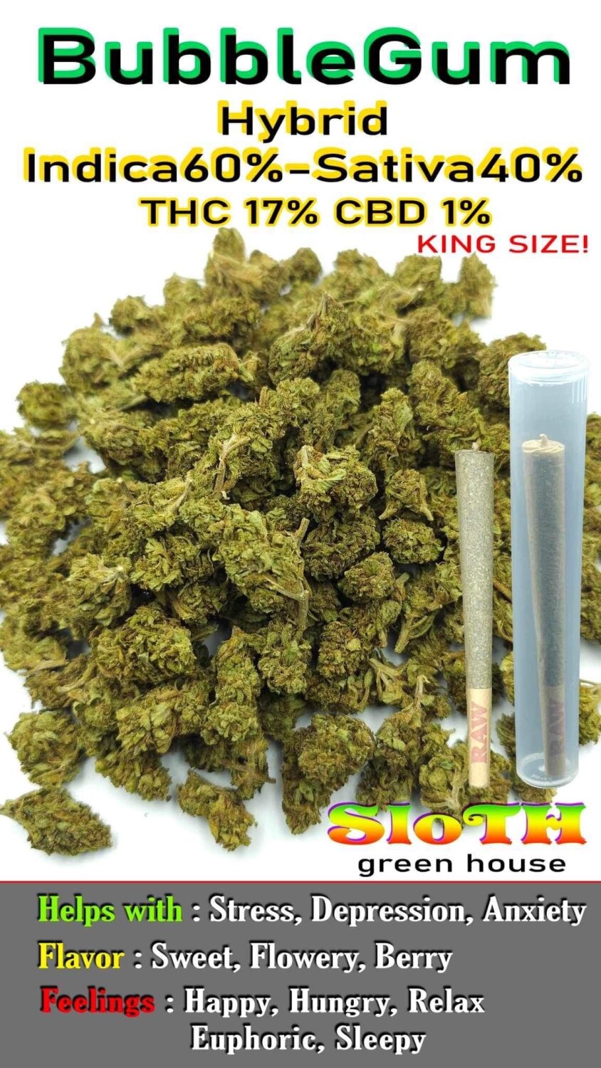 Joint กัญชา King Size BubbleGum (Indica Sativa) Shisha Chic