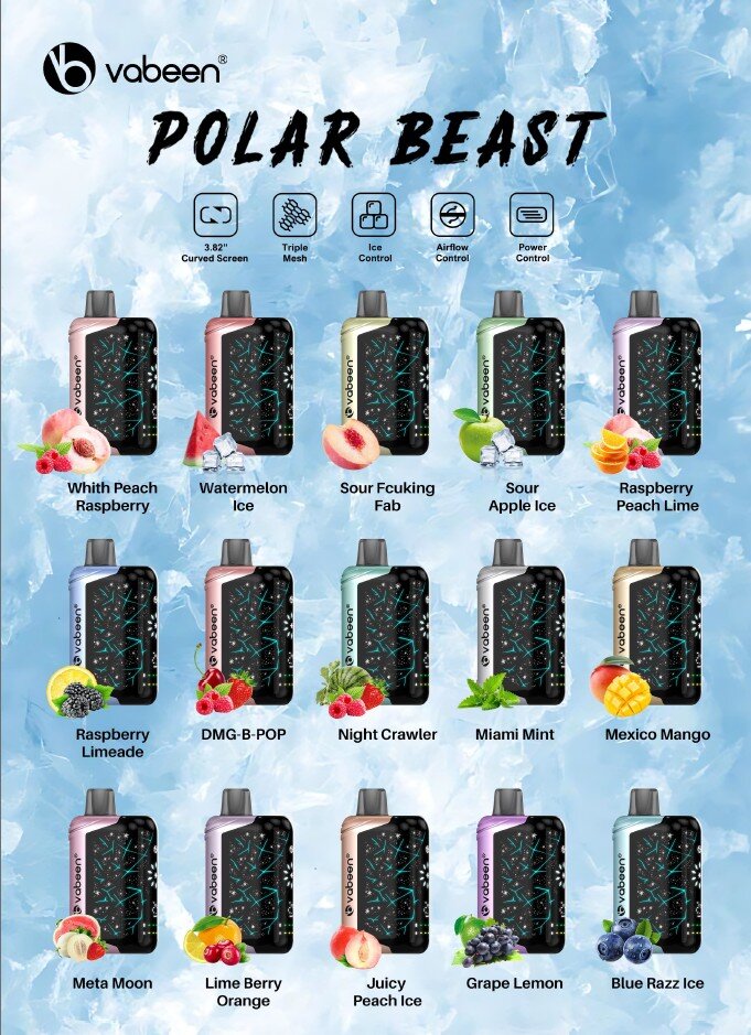 [PODDIS] Vabeen Polar Beast 35K Disposable Pod 35000puffs Nic3% 800mAh มีหน้าจอบอกสถานะ !!!![ปรับความเย็นได้]!!!! ชาร์จได้