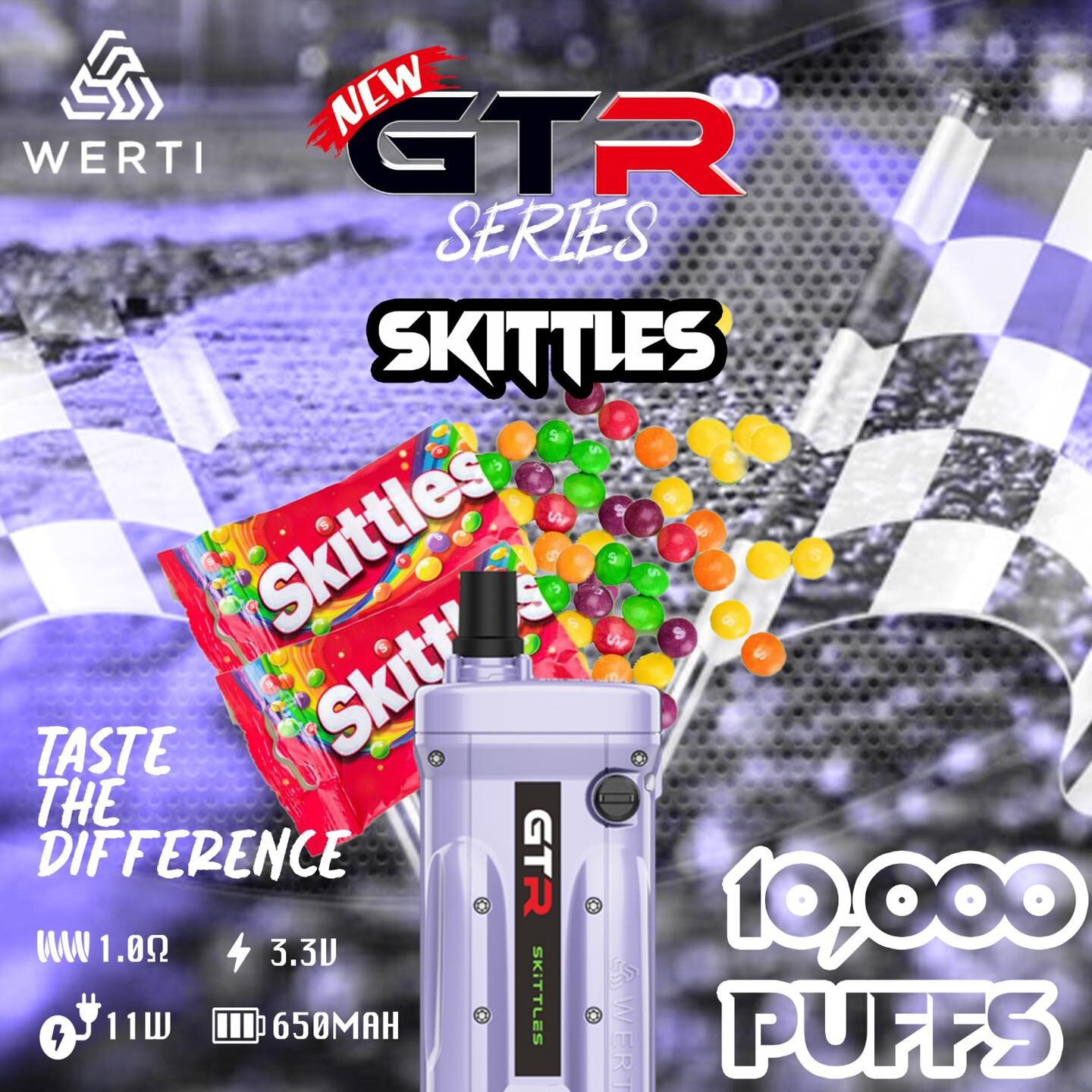 [PODDIS] Werti GTR 10000puffs Disposable Pod - Skittle Nic5% (50mg) 15ML 650mAh ชาร์จได้ !!!