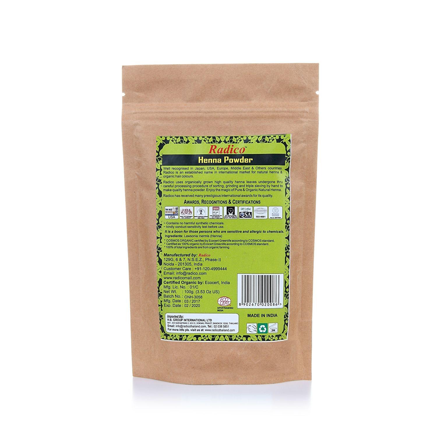 RADICO ORGANIC HENNA POWDER 100g Radico Organic Hair Colors Thailand
