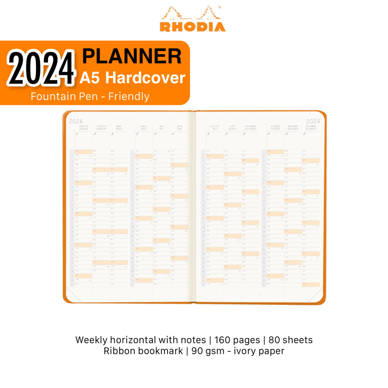 Rhodia Year 2024 Planner/Diary A5 The PIPS Cafe'