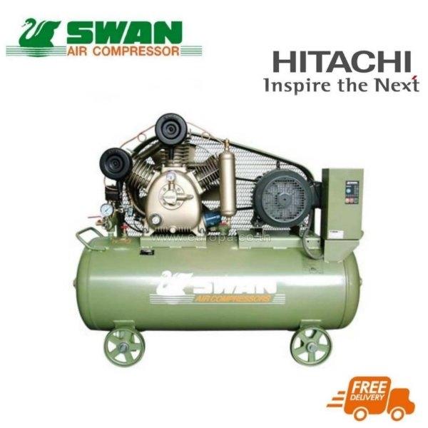 (สินค้าจัดชุด) ปั๊มลมแรงดันสูง 16 บาร์ TWO STAGE SWAN 3 แรงม้า ถัง 237 ลิตร รุ่น HVP-203 + มอเตอร์ HITACHI 380V.
