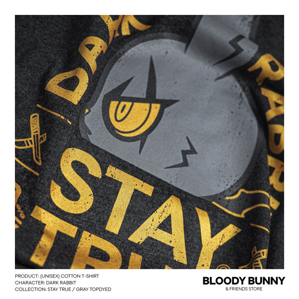 DARK RABBIT (STAY TRUE / GRAY TOPDYED) T-SHIRT - BLOODY BUNNY STORE
