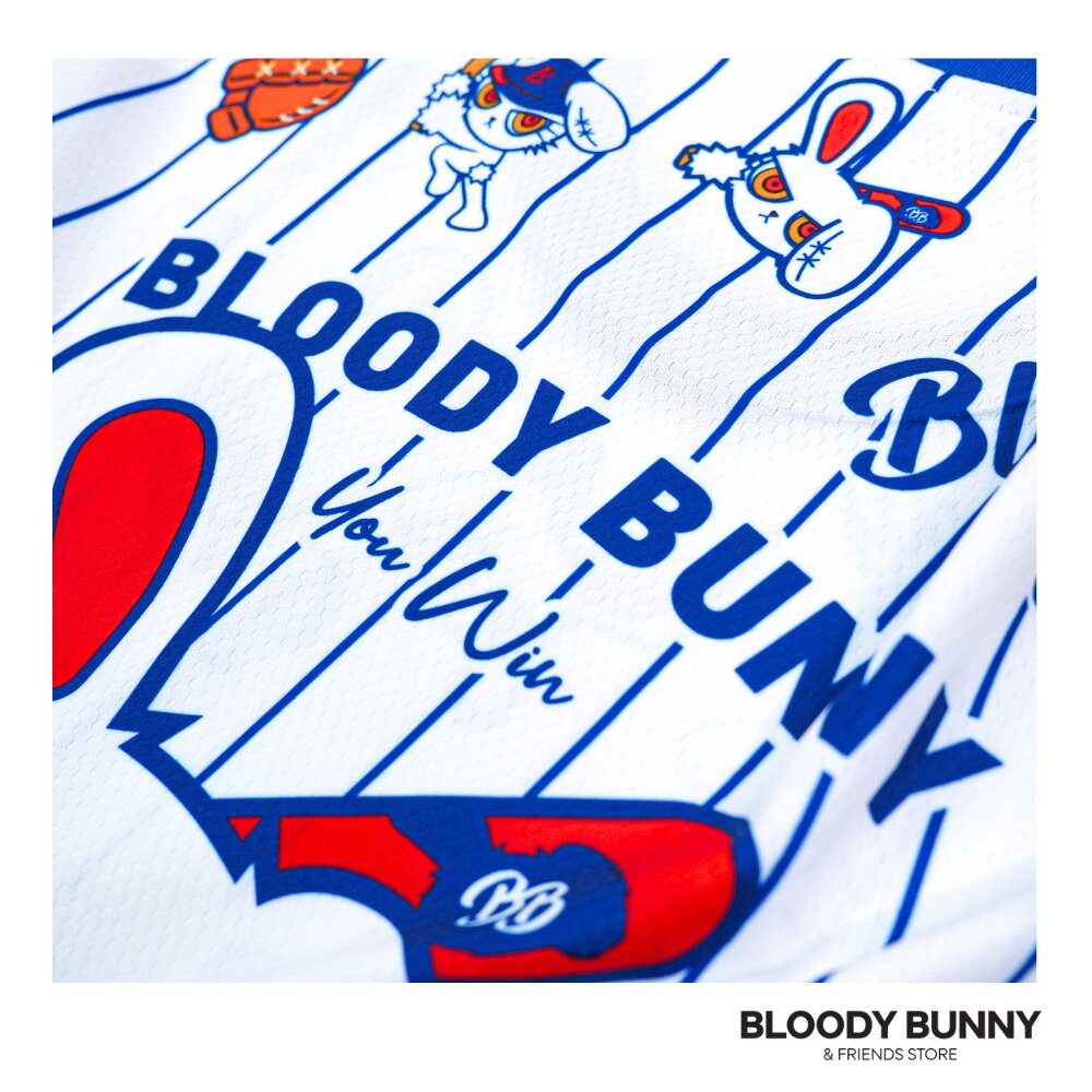 BLOODY BUNNY ICON WHITE BASEBALL TEE - BLOODY BUNNY STORE