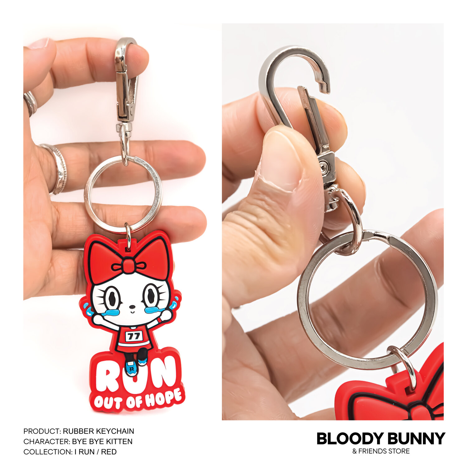 BYE BYE KITTEN RUBBER KEYCHAIN (BK-I RUN-RED) - BLOODY BUNNY STORE