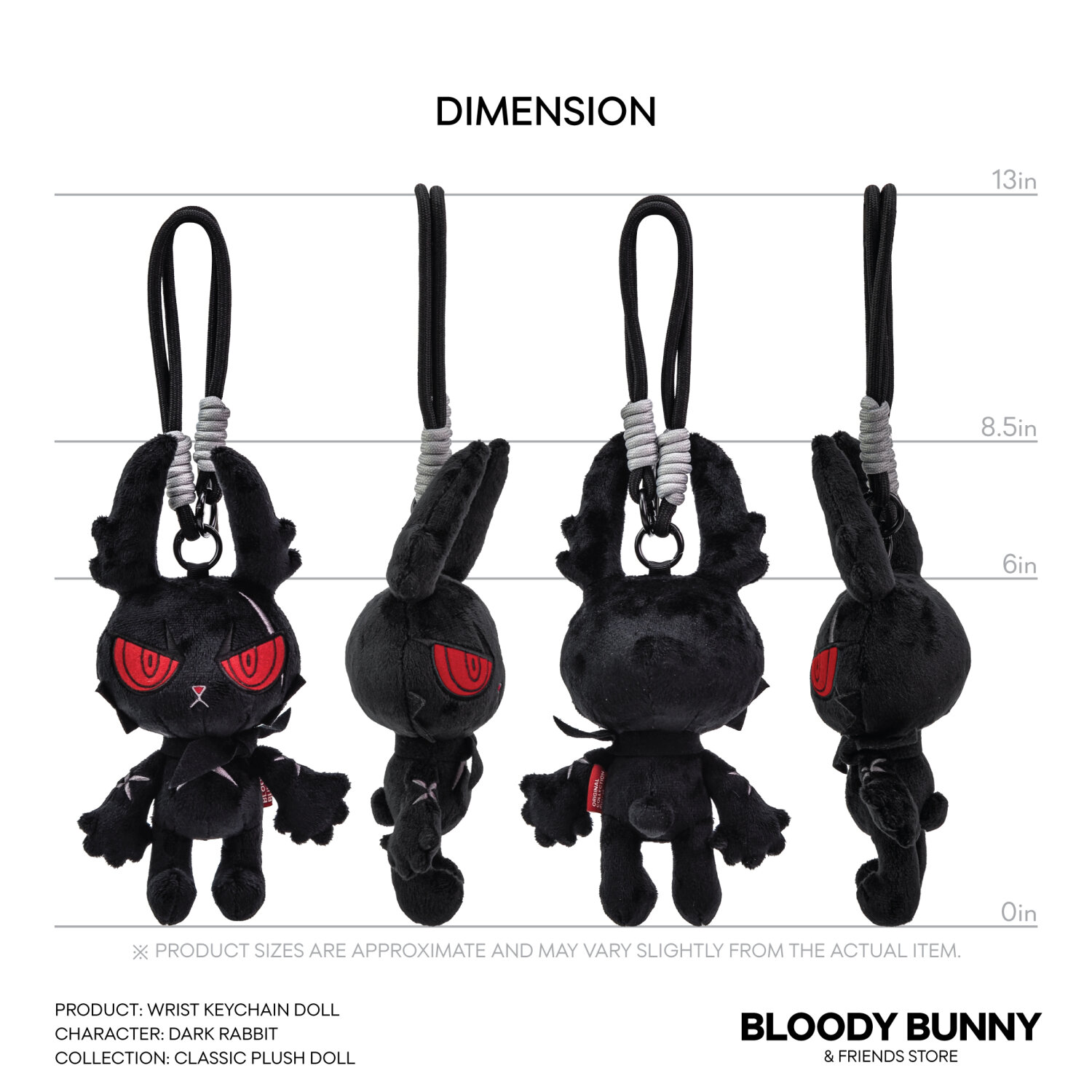 DARK RABBIT WRIST KEYCHAIN DOLL - BLOODY BUNNY STORE