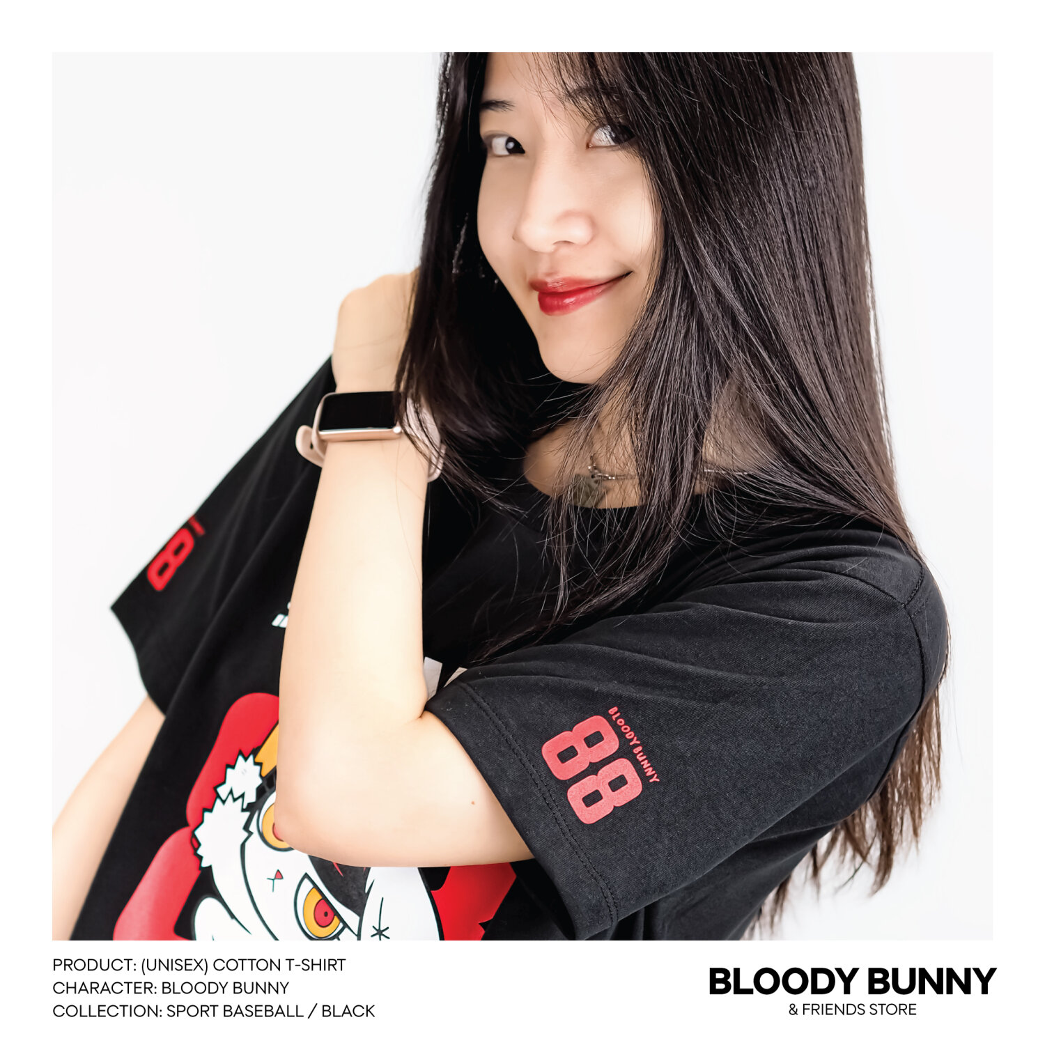 BLOODY BUNNY (SPORT BASEBALL / BLACK) T-SHIRT - BLOODY BUNNY STORE