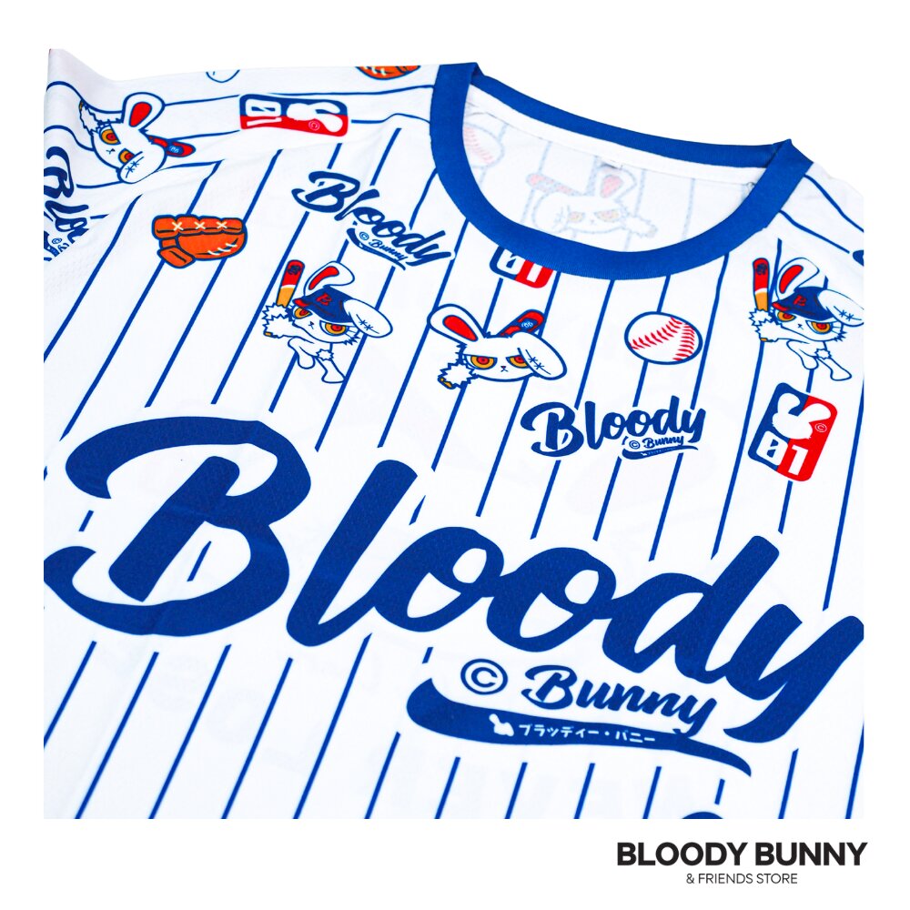 BLOODY BUNNY ICON WHITE BASEBALL TEE - BLOODY BUNNY STORE