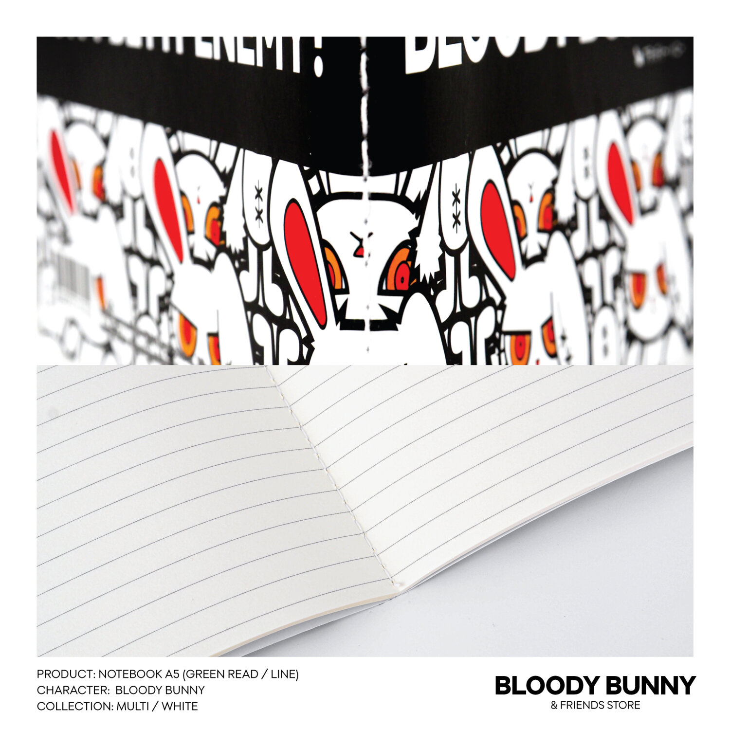 BLOODY BUNNY NOTEBOOK A5 (MULTI/WHITE) - BLOODY BUNNY STORE