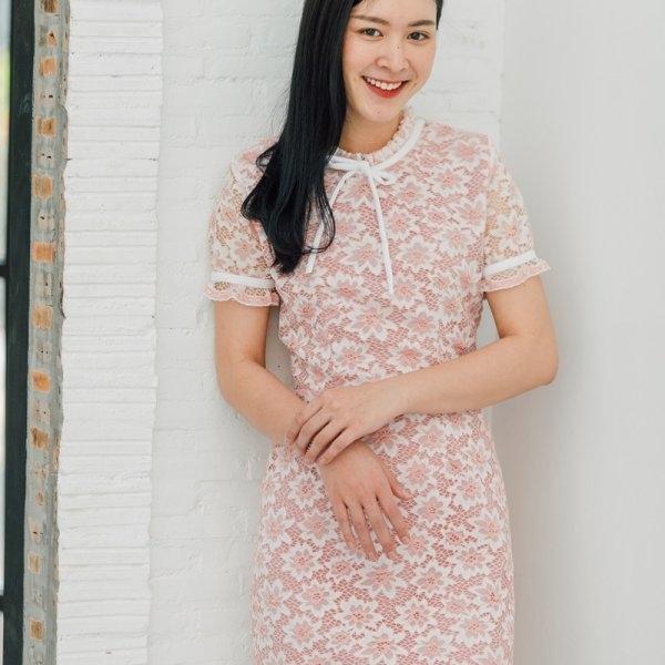 Grace Ribbon Neck Dress(สีชมพู)