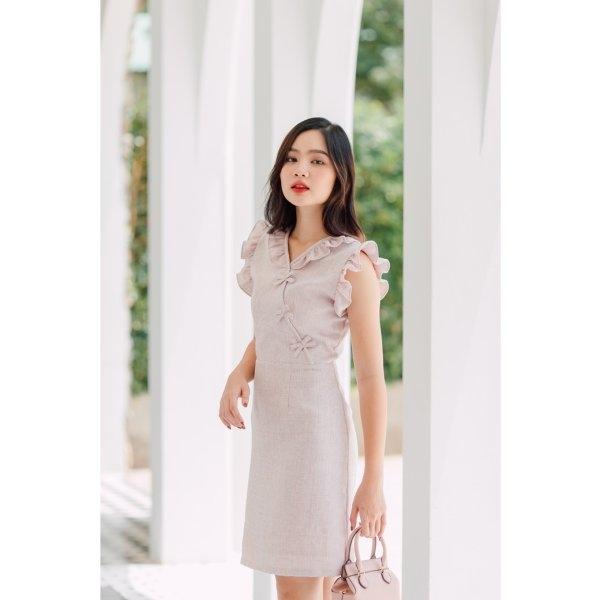 Mine Tripple Bow Tweed Dress(แขนกุด)