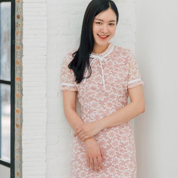 Grace Ribbon Neck Dress(สีชมพู)