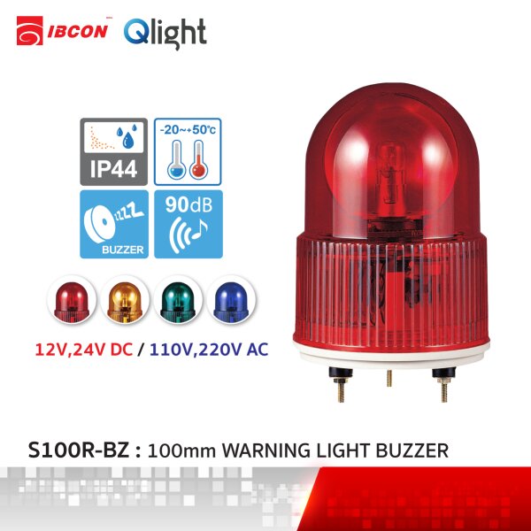 [S100R-BZ] Ø100mm Bulb Revolving Warning Light with Buzzer - IBCON
