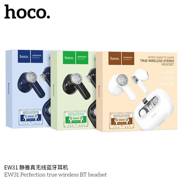 HOCO EW31 หูฟังบลูทูธพร้อมกล่องชาร์จ TWS ดีไซน์เรโทร เสียงดี ใช้งานระบบ ...