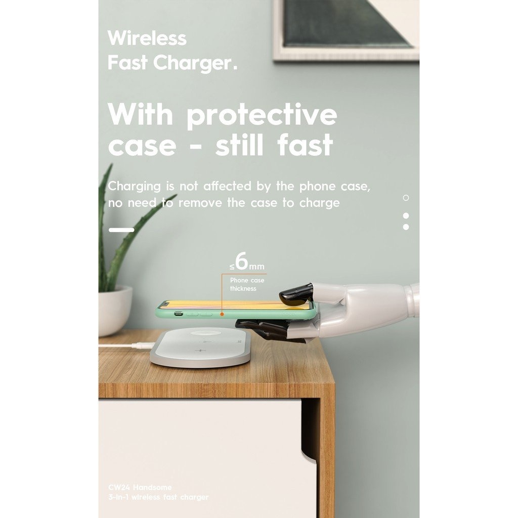 3in1 Wireless Charger แท่นชาร์จไร้สาย HOCO CW24 สำหรับชาร์จ iPhone