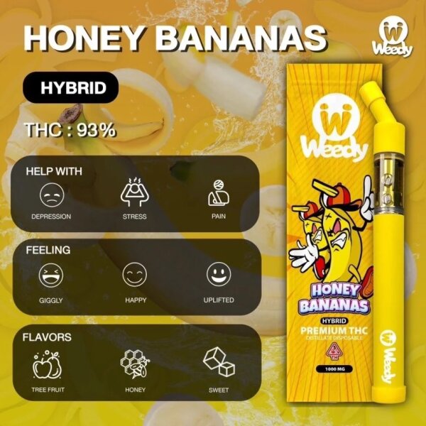 Weedy Honey Bananas (HYBRID) Premium THC (USA) Distillate Disposable