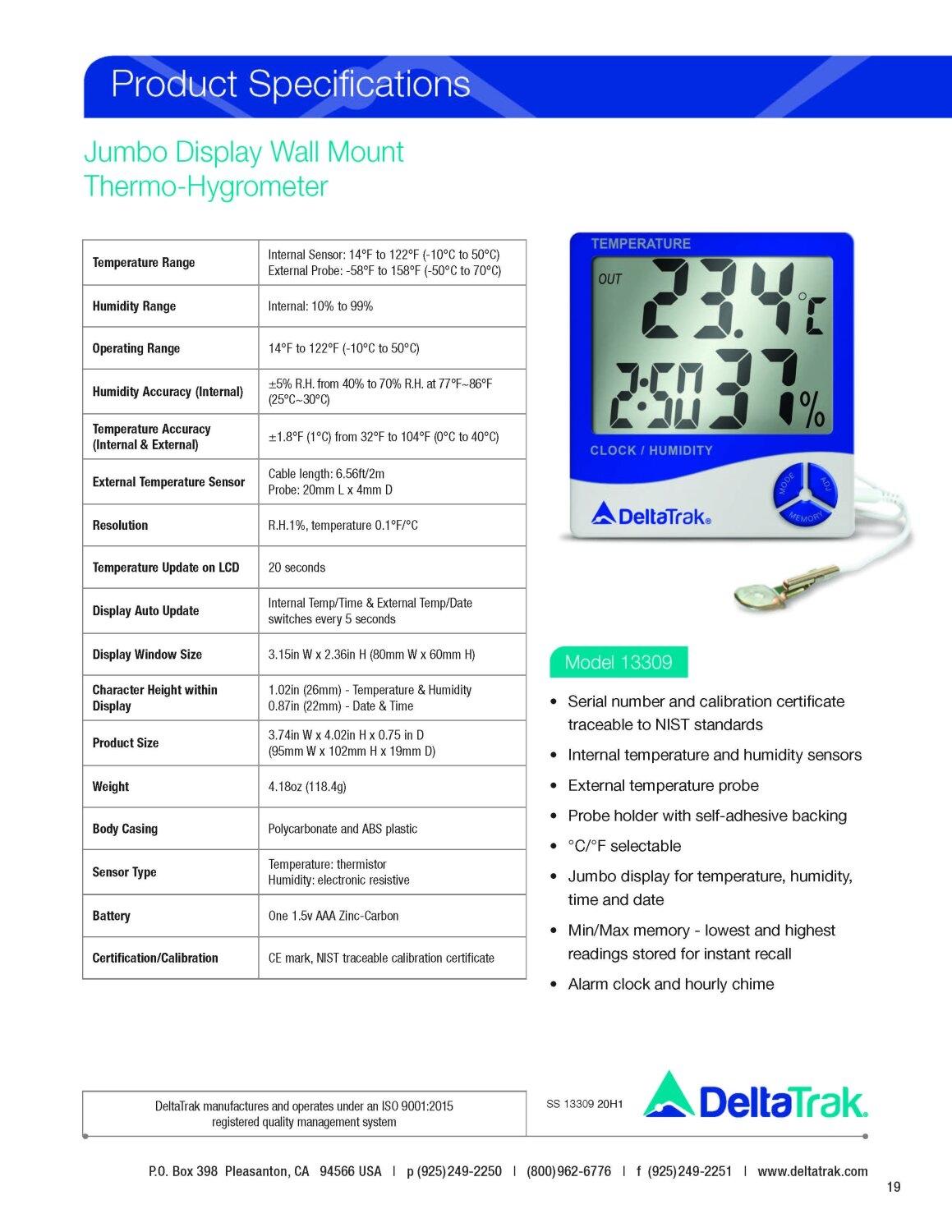 DeltaTrak รุ่น13309 Jumbo Display Wall Mount ThermoHygrometer บริษัท