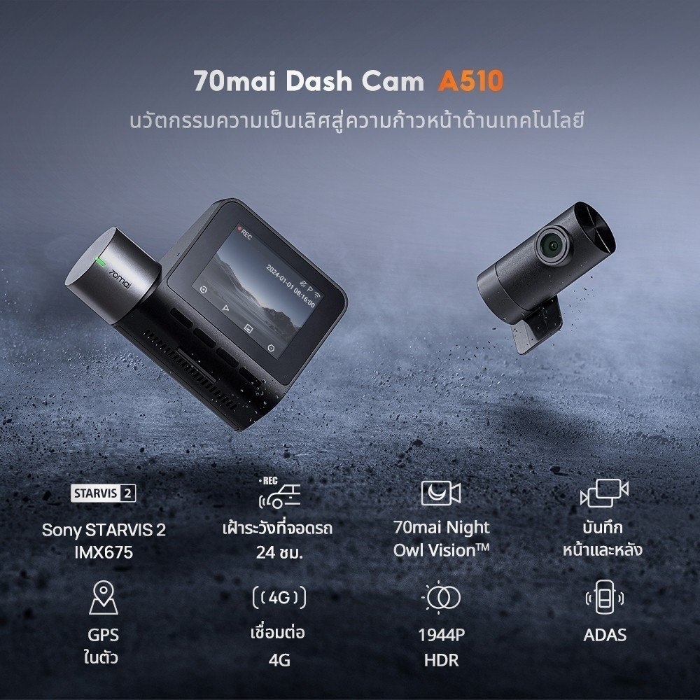 70mai A510 Dash Cam กล้องติดรถยนต์อัฉริยะ (1944P, GPS ADAS, 140