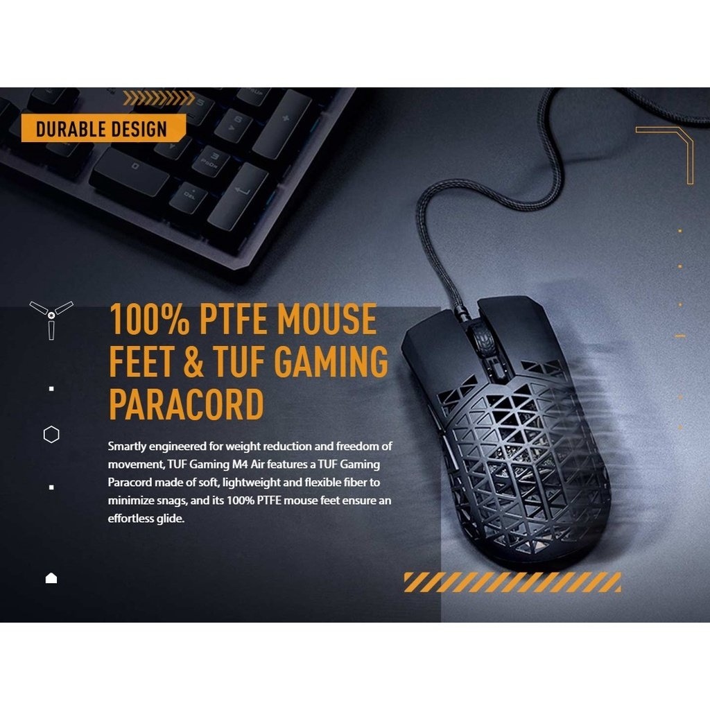 thumbnail image 2 of ASUS TUF Gaming M4 Air Gaming Mouse, Ultra Lightweight, 1.6 Oz (47 G), 16,000 Dpi, 6 Programmable Buttons, IPX6 Water Resistant, Antibacterial, Wired... 2 of 12