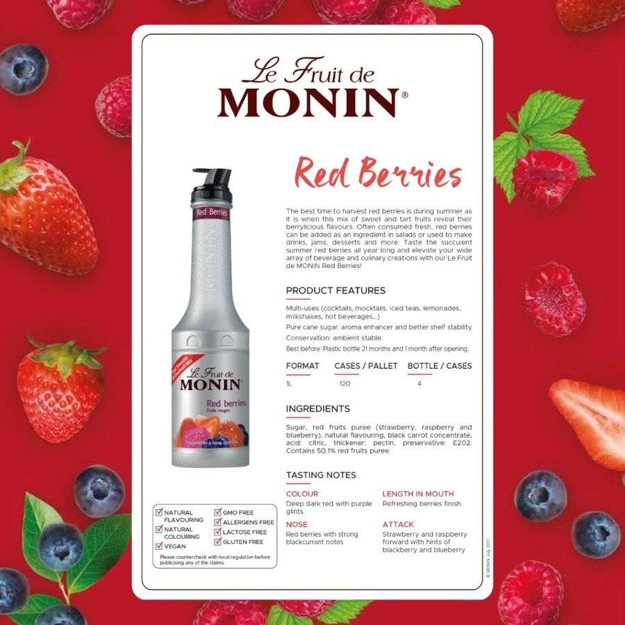 Monin Raspberry Fruit Mix MONIN Red Berries Fruit Mix 1L. 1 bottle โมนิน เรดเบอร์รี่ ฟรุ๊ตมิกซ์ 1 ...